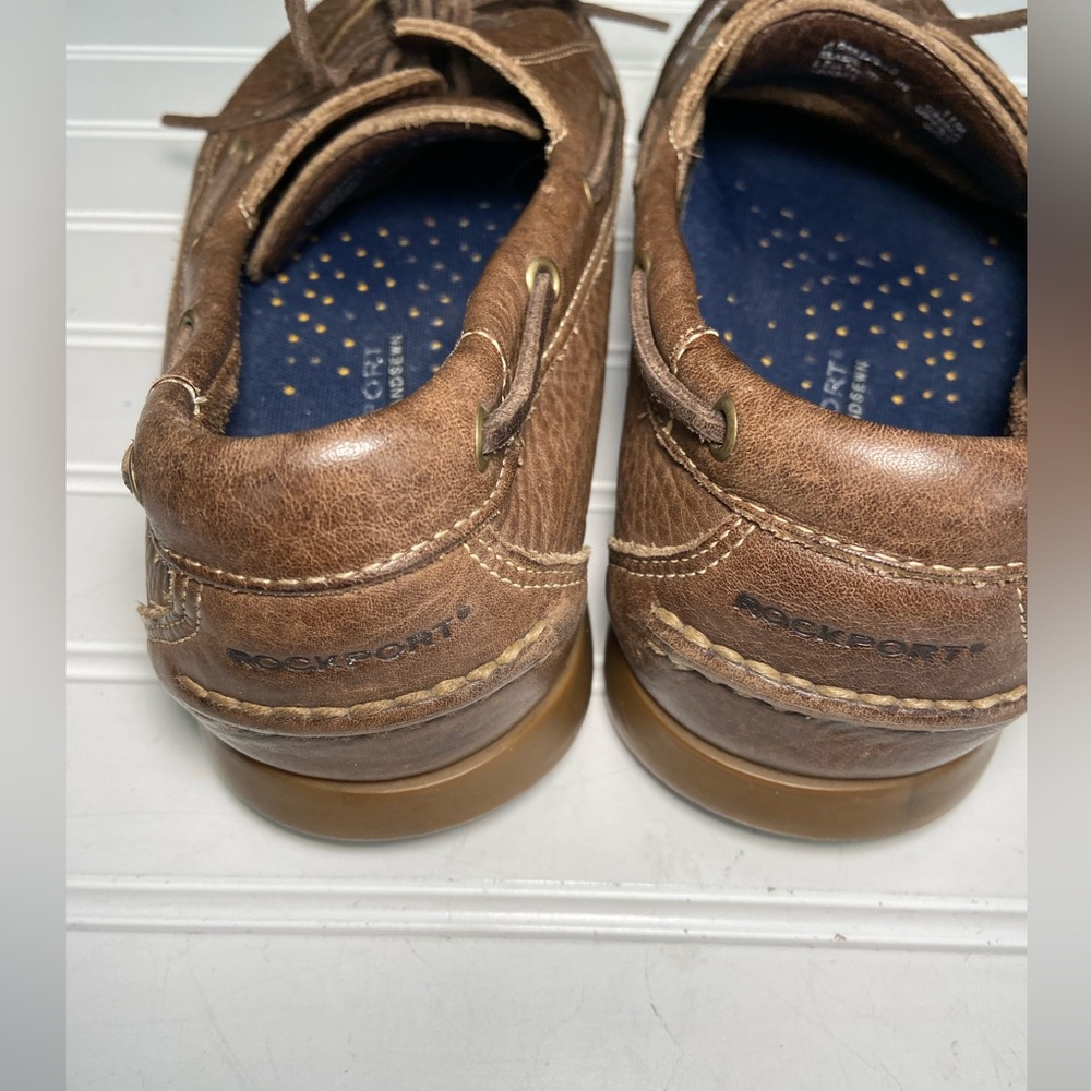 Rockport Mens Sz 11 M Brown Leather Genuine Handsewn Boat Shoes PreOwned Ex Cond - Picture 6 of 8